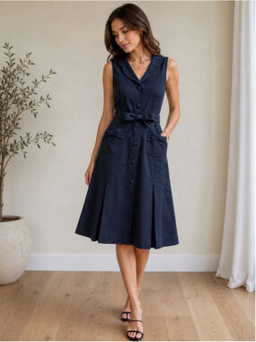Luca Luca Italian Designer Navy Midi Dress Size 4 Silk Lined